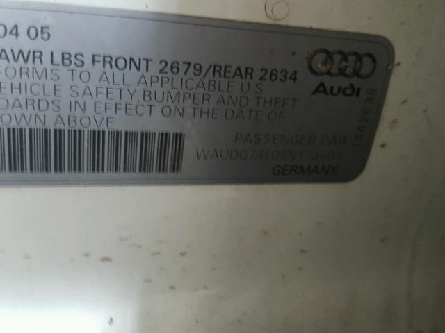 WAUDG74F05N113507 - 2005 AUDI A6 3.2 QUA WHITE photo 10