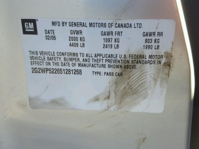 2G2WP522651281268 - 2005 PONTIAC GRAND PRIX SILVER photo 10