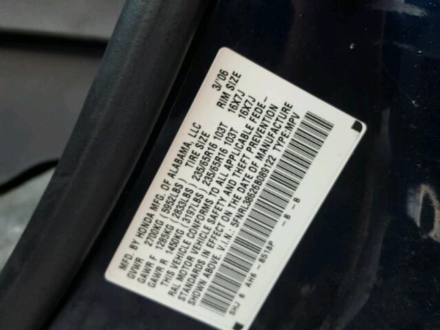 5FNRL38626B089122 - 2006 HONDA ODYSSEY EX BLUE photo 10