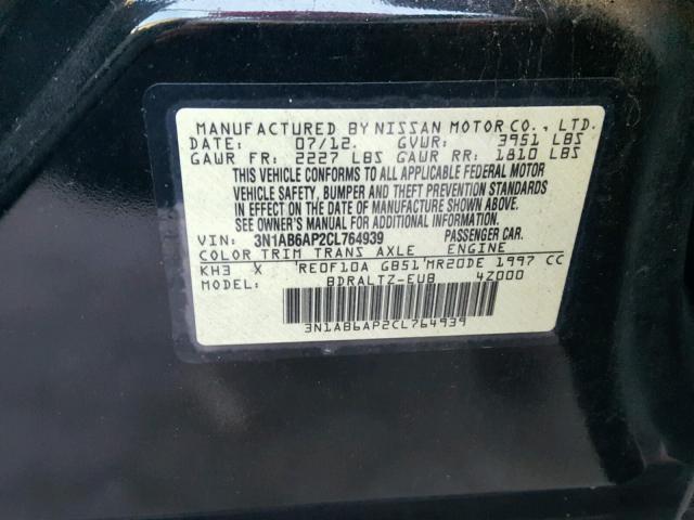 3N1AB6AP2CL764939 - 2012 NISSAN SENTRA 2.0 BLACK photo 10