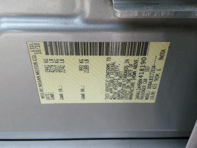 1N4AL2AP6BN418190 - 2011 NISSAN ALTIMA BAS SILVER photo 10