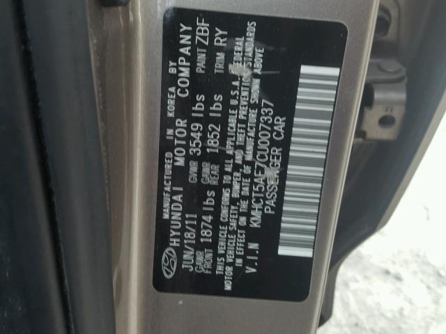 KMHCT5AE7CU007337 - 2012 HYUNDAI ACCENT GLS GRAY photo 10