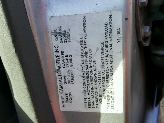 2CNBE13C736931446 - 2003 CHEVROLET TRACKER SILVER photo 10