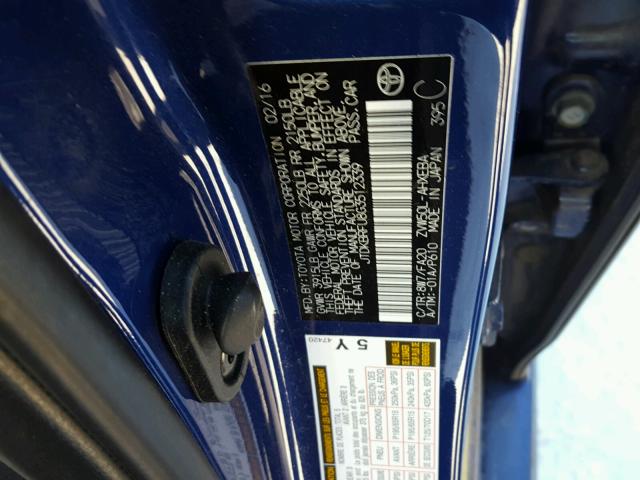 JTDKBRFU8G3512339 - 2016 TOYOTA PRIUS BLUE photo 10