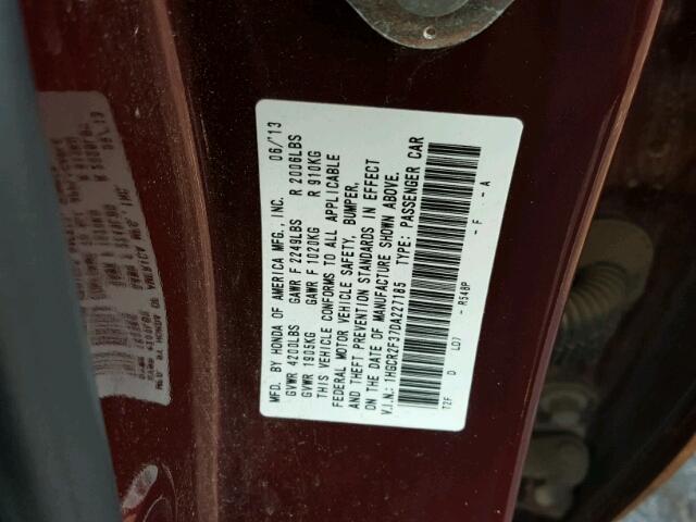 1HGCR2F37DA227185 - 2013 HONDA ACCORD LX MAROON photo 10