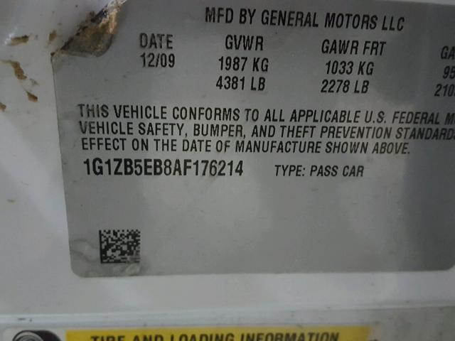 1G1ZB5EB8AF176214 - 2010 CHEVROLET MALIBU LS 白色 照片 10