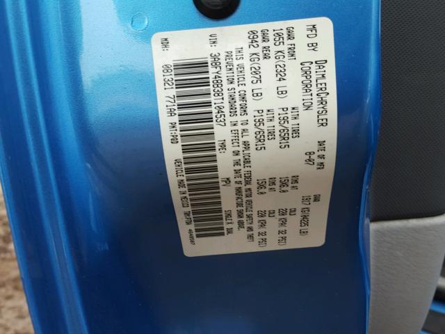 3A8FY48B38T104537 - 2008 CHRYSLER PT CRUISER BLUE photo 10