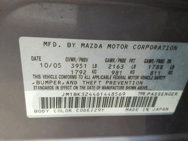 JM1BK324461448569 - 2006 MAZDA 3 S SILVER photo 10