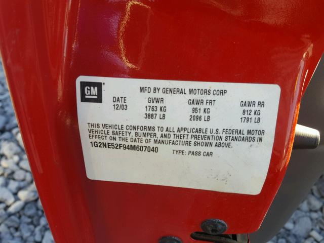 1G2NE52F94M607040 - 2004 PONTIAC GRAND AM S წითელი ფოტო 10