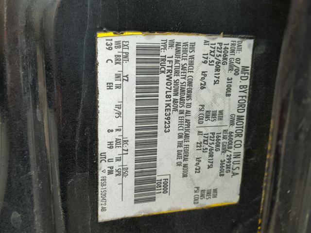 1FTRW07L81KE39233 - 2001 FORD F150 SUPER BLACK photo 10