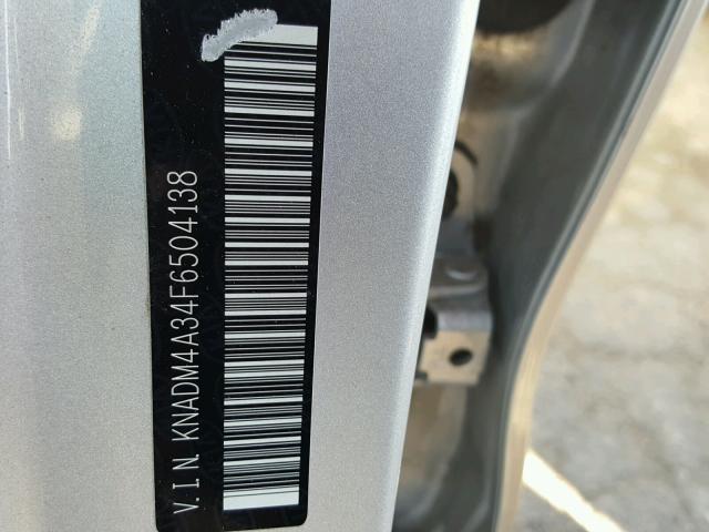 KNADM4A34F6504138 - 2015 KIA RIO LX SILVER photo 10