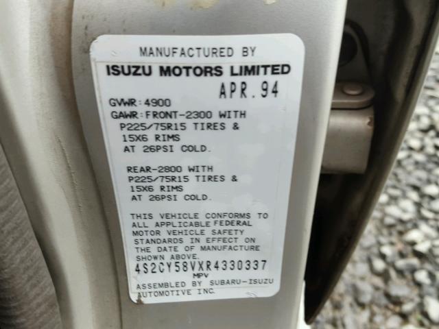 4S2CY58VXR4330337 - 1994 ISUZU RODEO S GRAY photo 10