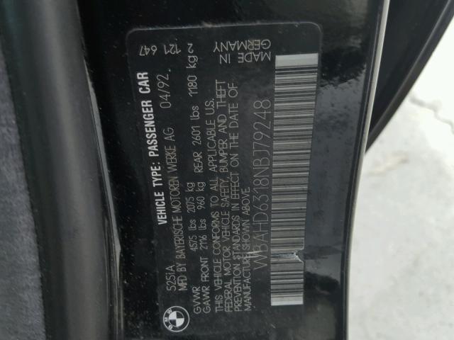 WBAHD6318NBJ79248 - 1992 BMW 525 I AUTO BLACK photo 10