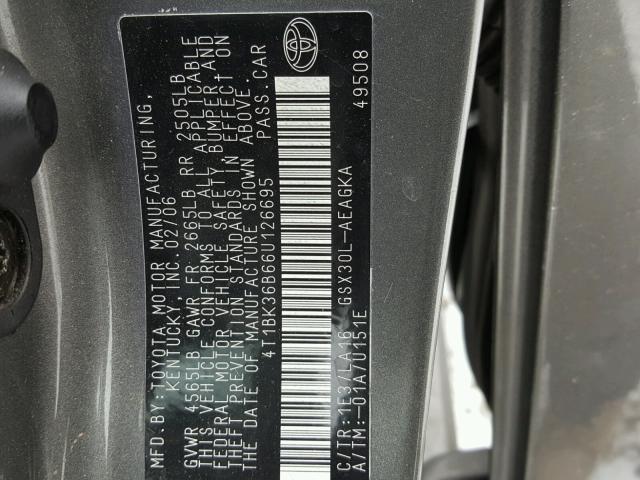 4T1BK36B66U126695 - 2006 TOYOTA AVALON XL GRAY photo 10