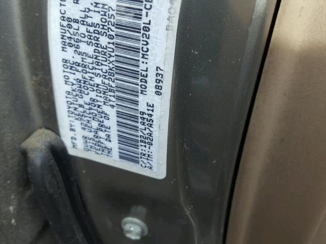 4T1BF28KXYU107257 - 2000 TOYOTA CAMRY LE ოქროსფერი ფოტო 10