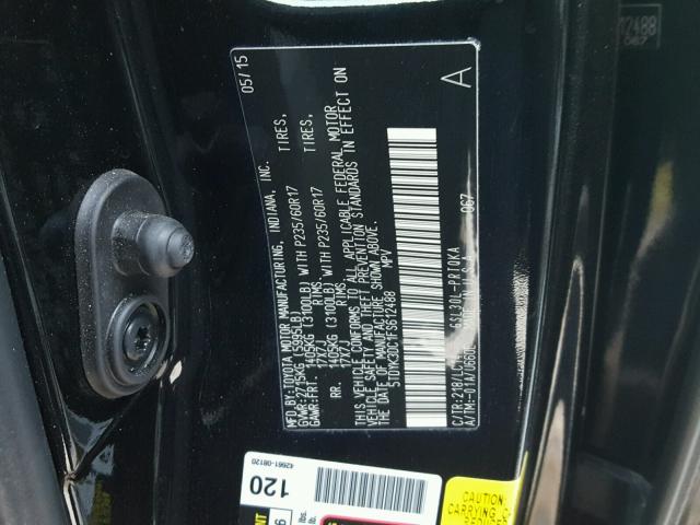 5TDYK3DC1FS612488 - 2015 TOYOTA SIENNA XLE BLACK photo 10