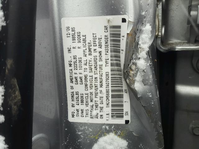 1HGCM56807A079283 - 2007 HONDA ACCORD EX SILVER photo 10