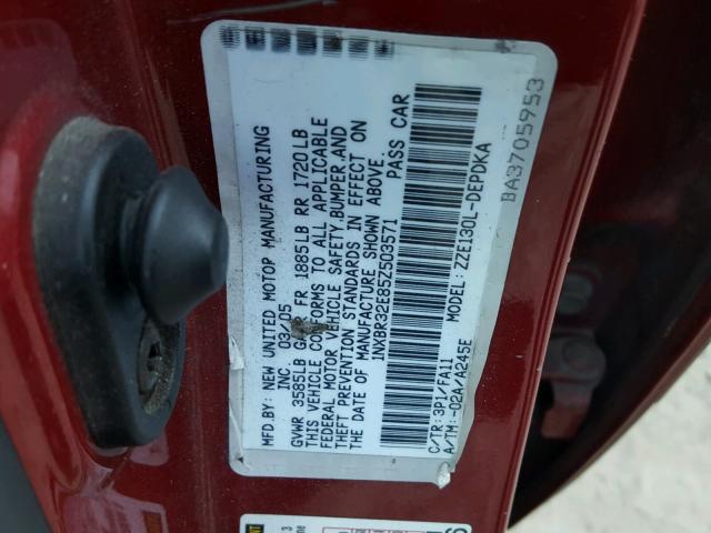 1NXBR32E85Z503571 - 2005 TOYOTA COROLLA CE RED photo 10