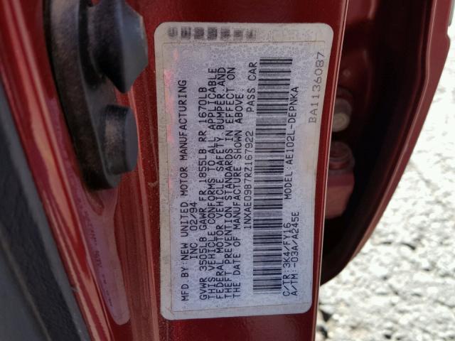 1NXAE09B7RZ167922 - 1994 TOYOTA COROLLA LE RED photo 10