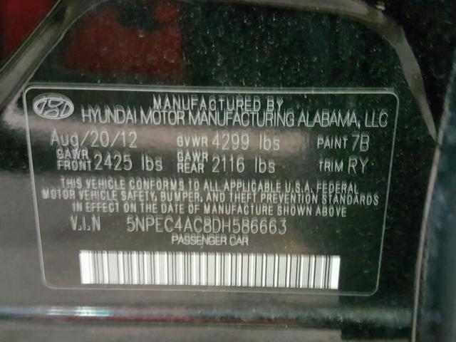 5NPEC4AC8DH586663 - 2013 HYUNDAI SONATA SE BLACK photo 10