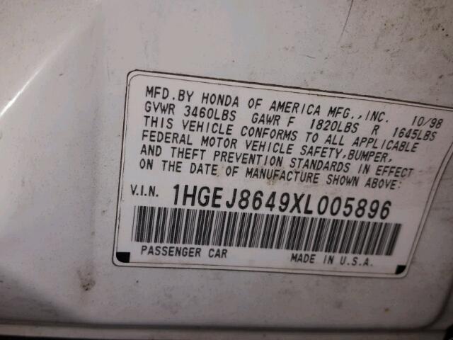 1HGEJ8649XL005896 - 1999 HONDA CIVIC EX WHITE photo 10