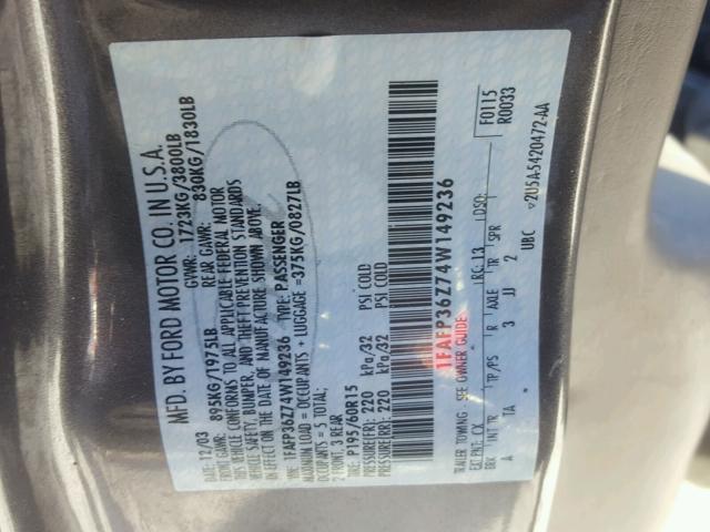 1FAFP36Z74W149236 - 2004 FORD FOCUS SE GRAY photo 10