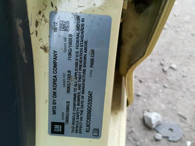 KL8CC6S99DC530547 - 2013 CHEVROLET SPARK 1LT Желтый фото 10