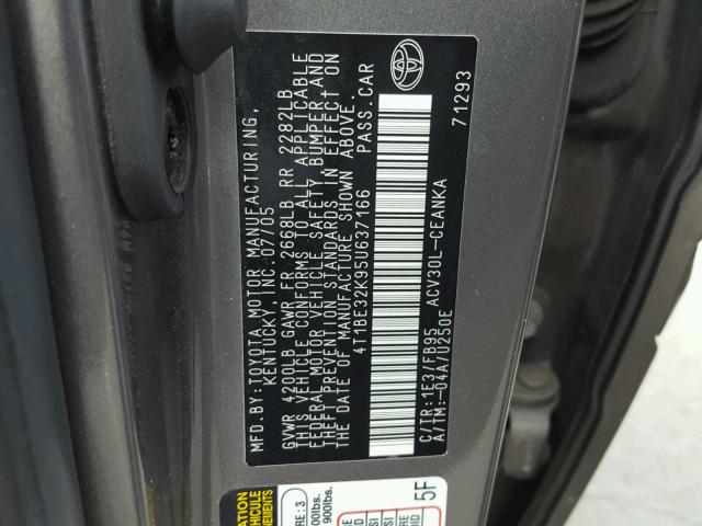 4T1BE32K95U637166 - 2005 TOYOTA CAMRY LE GRAY photo 10