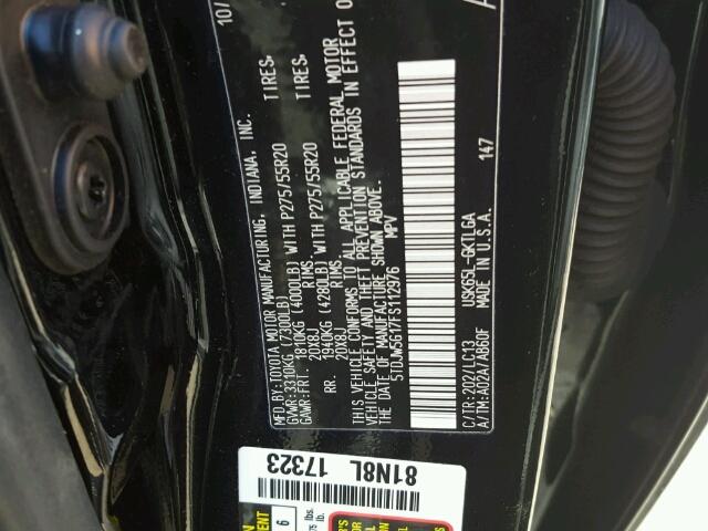 5TDJW5G17FS112976 - 2015 TOYOTA SEQUOIA LI BLACK photo 10