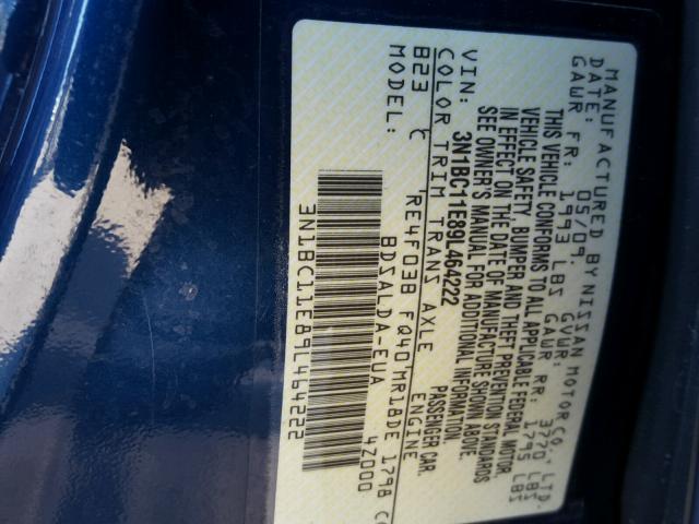 3N1BC11E89L464222 - 2009 NISSAN VERSA S BLUE photo 10