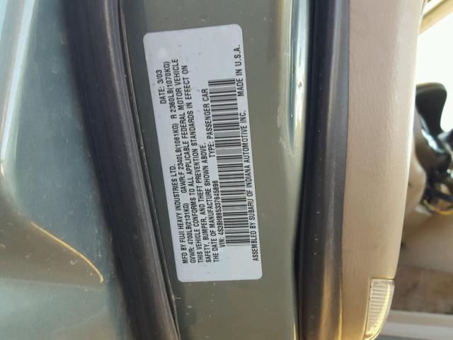 4S3BH895337645896 - 2003 SUBARU LEGACY OUT TEAL photo 10