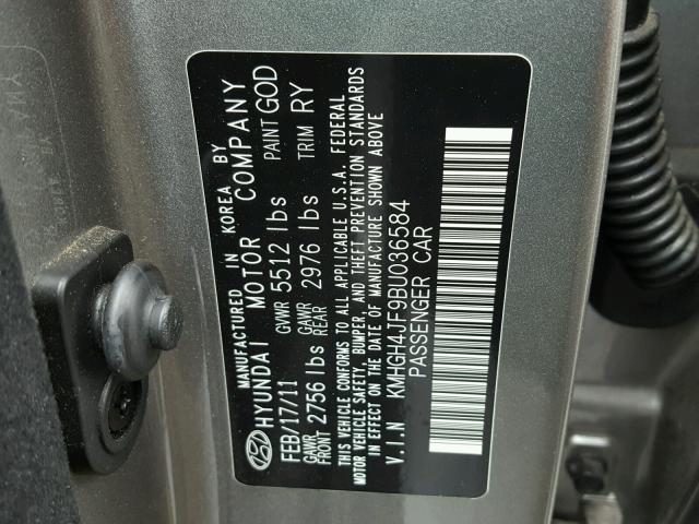 KMHGH4JF9BU036584 - 2011 HYUNDAI EQUUS SIGN GRAY photo 10