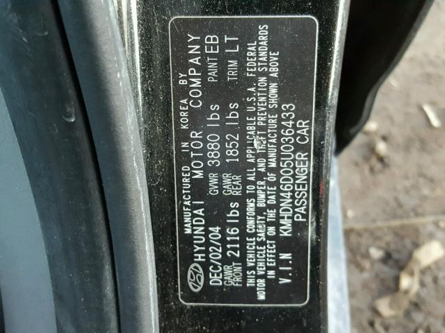 KMHDN46D05U036433 - 2005 HYUNDAI ELANTRA GL BLACK photo 10