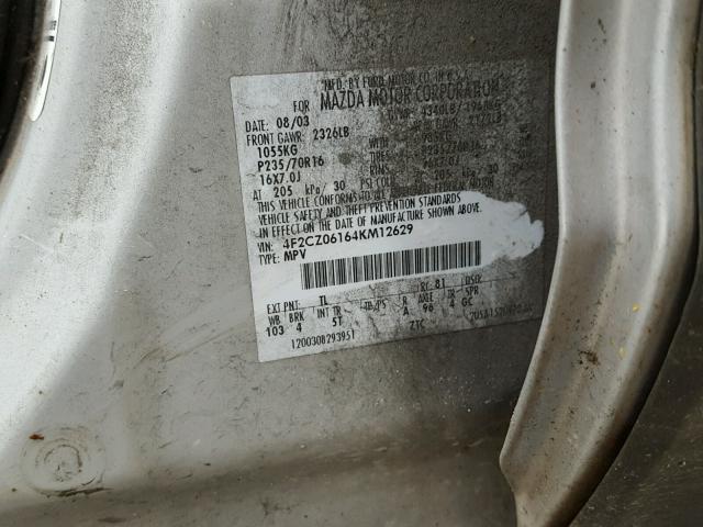 4F2CZ06164KM12629 - 2004 MAZDA TRIBUTE ES 银色 照片 10