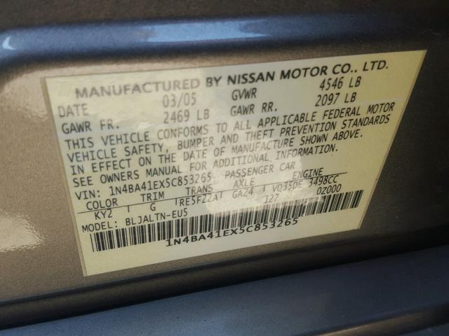 1N4BA41EX5C853265 - 2005 NISSAN MAXIMA SE GOLD photo 10