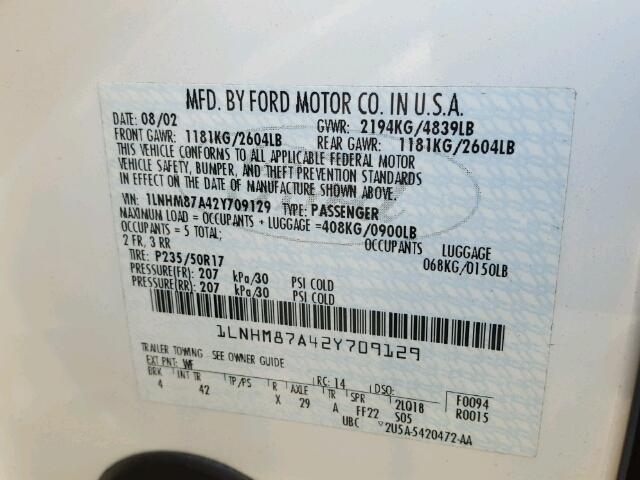 1LNHM87A42Y709129 - 2002 LINCOLN LS 白色 照片 10