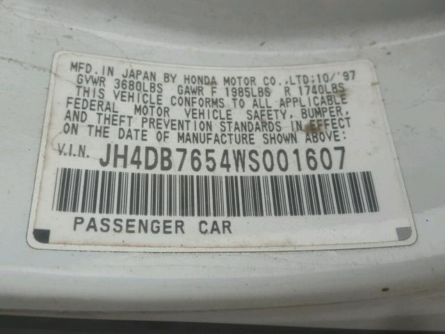 JH4DB7654WS001607 - 1998 ACURA INTEGRA LS WHITE photo 10