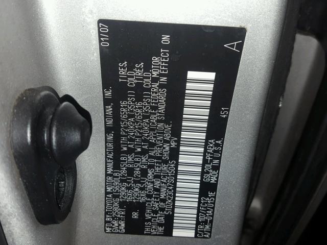 5TDZK23C47S015045 - 2007 TOYOTA SIENNA CE SILVER photo 10