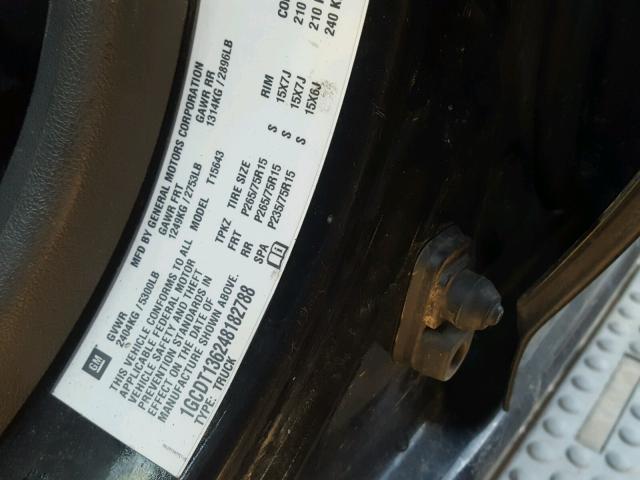 1GCDT136248182788 - 2004 CHEVROLET COLORADO BLACK photo 10