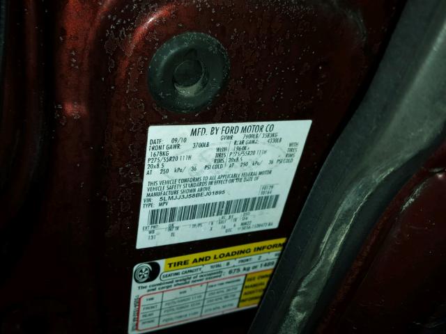 5LMJJ3J58BEJ01895 - 2011 LINCOLN NAVIGATOR MAROON photo 10