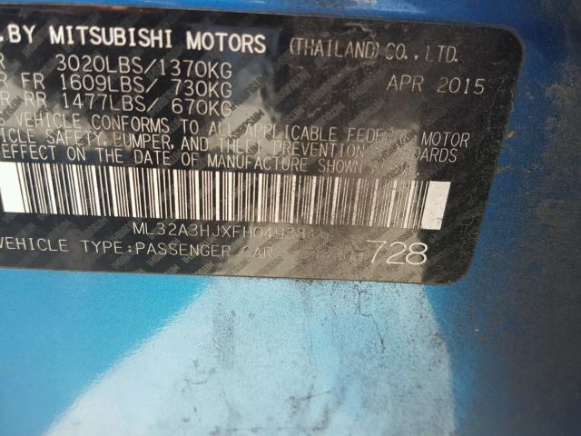 ML32A3HJXFH049384 - 2015 MITSUBISHI MIRAGE DE BLUE photo 10