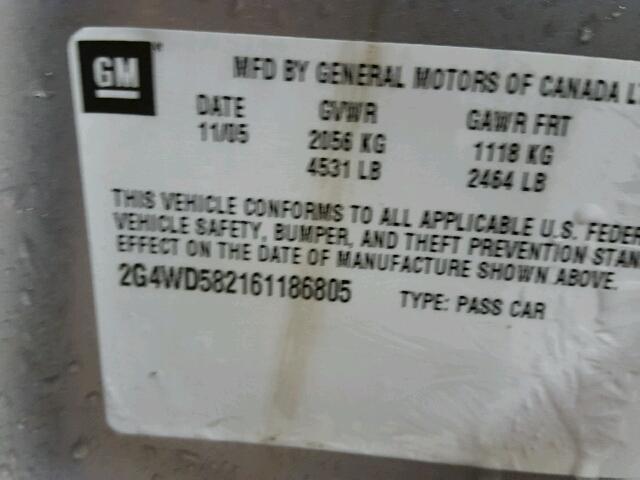 2G4WD582161186805 - 2006 BUICK LACROSSE C SILVER photo 10