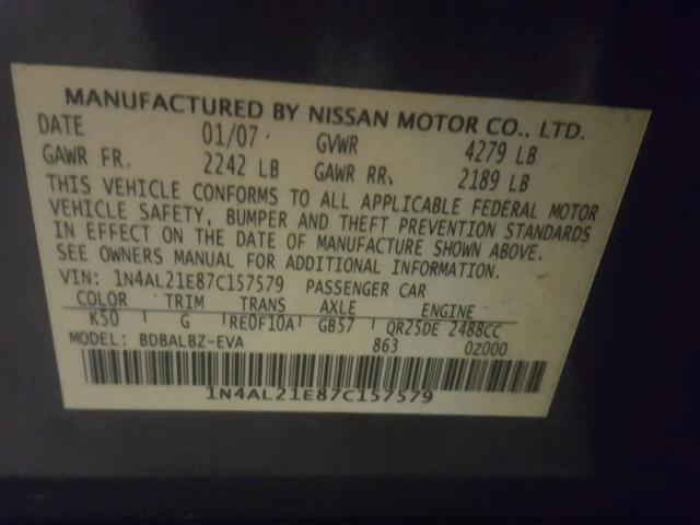 1N4AL21E87C157579 - 2007 NISSAN ALTIMA 2.5 GRAY photo 10