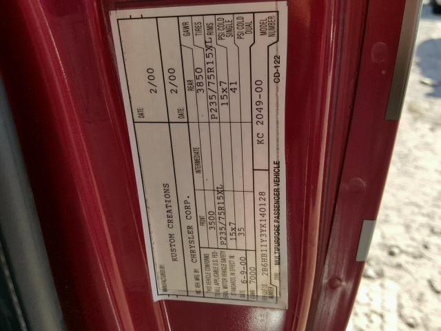 2B6HB11Y3YK140128 - 2000 DODGE RAM VAN B1 BURGUNDY photo 10