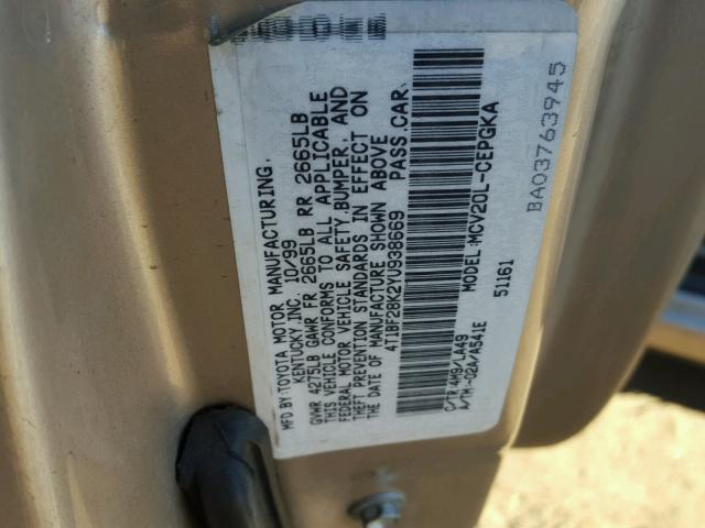 4T1BF28K2YU938669 - 2000 TOYOTA CAMRY LE GOLD photo 10