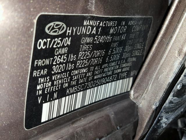 KM8SC73D25U904872 - 2005 HYUNDAI SANTA FE G BROWN photo 10