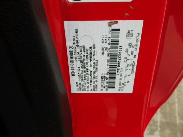 1ZVFT80N855208565 - 2005 FORD MUSTANG RED photo 10