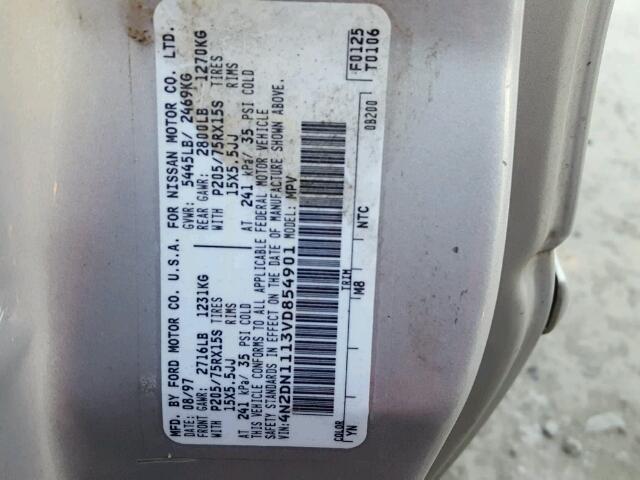 4N2DN1113VD854901 - 1997 NISSAN QUEST XE SILVER photo 10