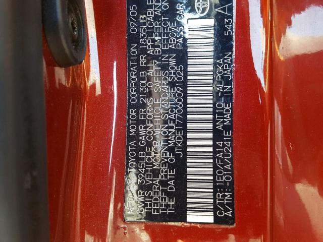 JTKDE177060091025 - 2006 TOYOTA SCION TC 双色 照片 10