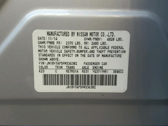 JN1BV7AP5FM334382 - 2015 INFINITI Q50 BASE Plata foto 10